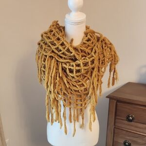 Altar'd State Mustard Open-Weave Fringe Shawl